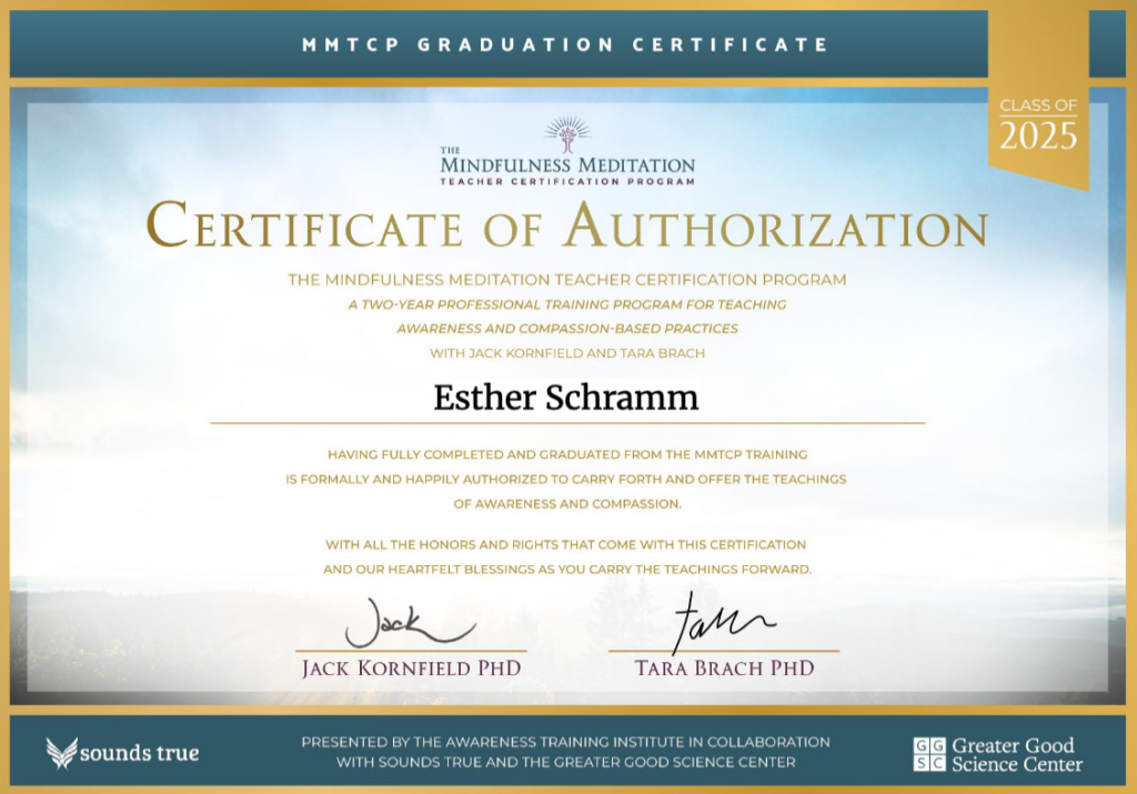 Zertifikat als Mindfulness Meditation Teacher von Sounds True